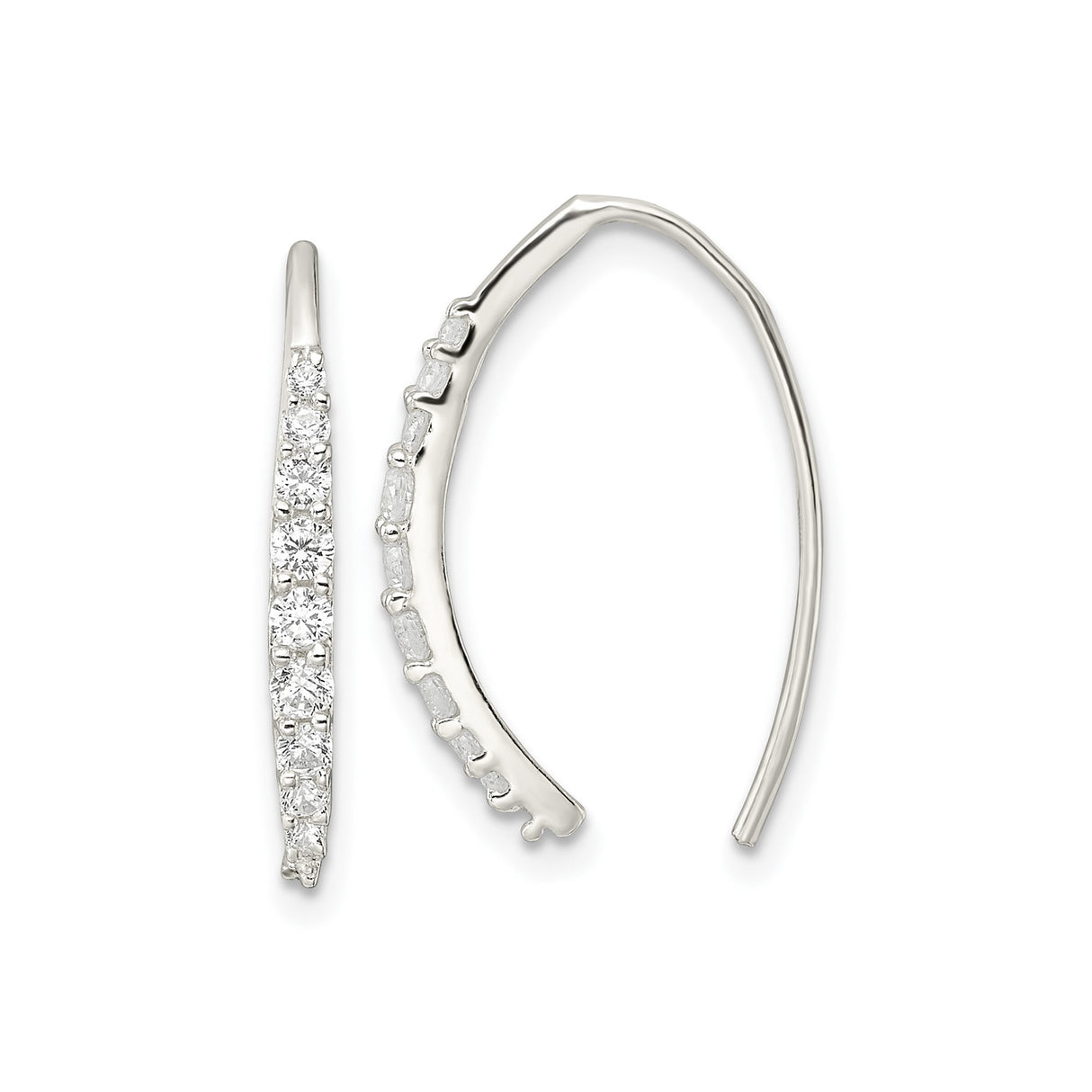 Sterling Silver Ear Climbers with Cubic Zirconia, Curved Bar Minimalist Style for Women