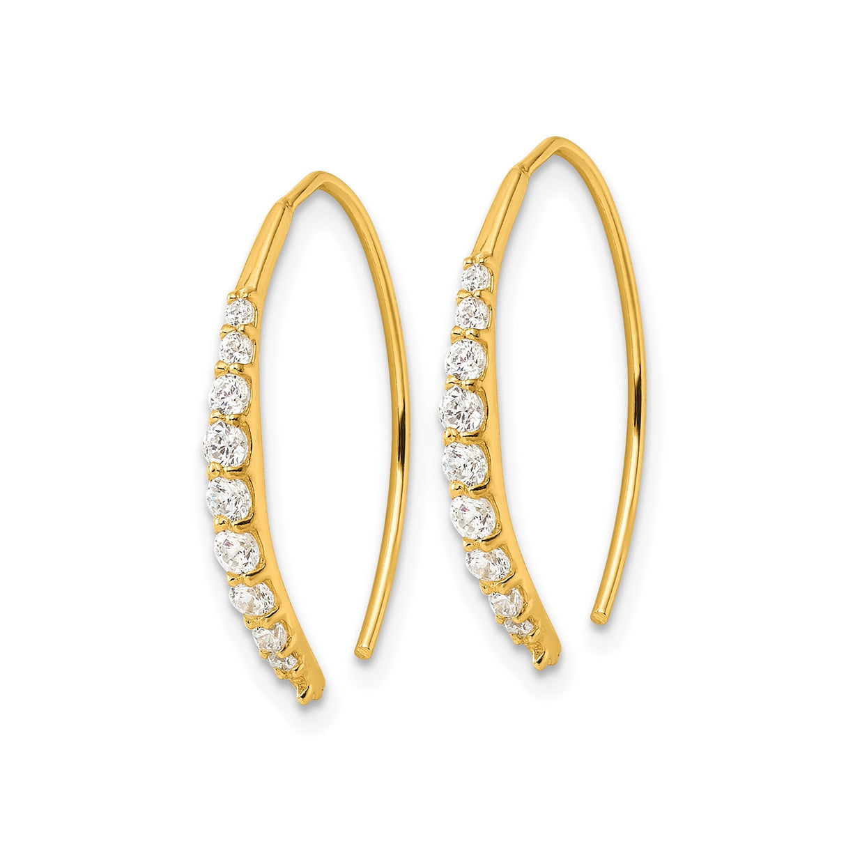 Sterling Silver Ear Climber Earrings with Graduated Round Cubic Zirconia in Curved Design