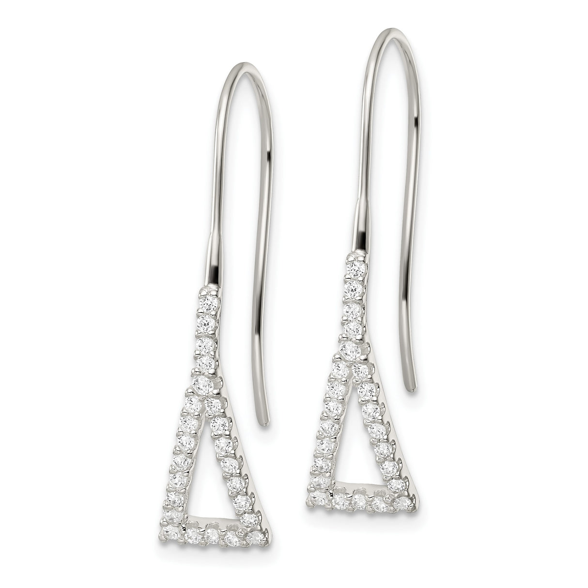 Sterling Silver Dangle Earrings with Cubic Zirconia, Open Triangle Geometric Design