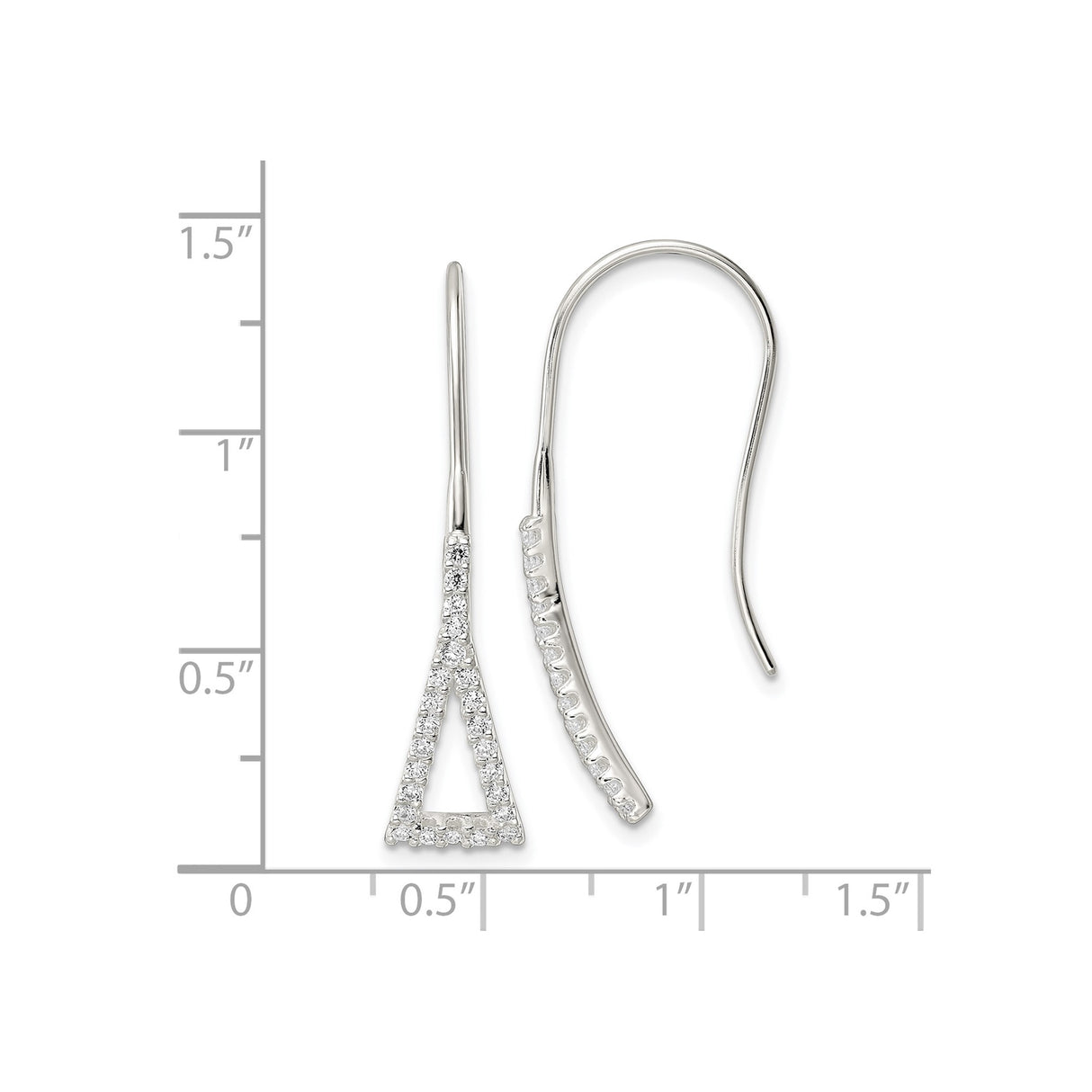 Sterling Silver Dangle Earrings with Cubic Zirconia, Open Triangle Geometric Design