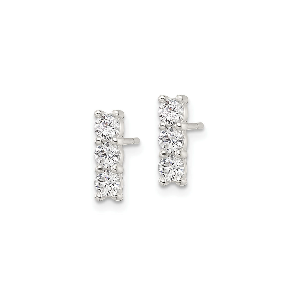 Sterling Silver Bar Stud Earrings with Cubic Zirconia, Minimalist Stackable Design for Women