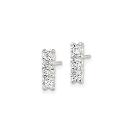 Sterling Silver Bar Stud Earrings with Cubic Zirconia, Minimalist Stackable Design for Women