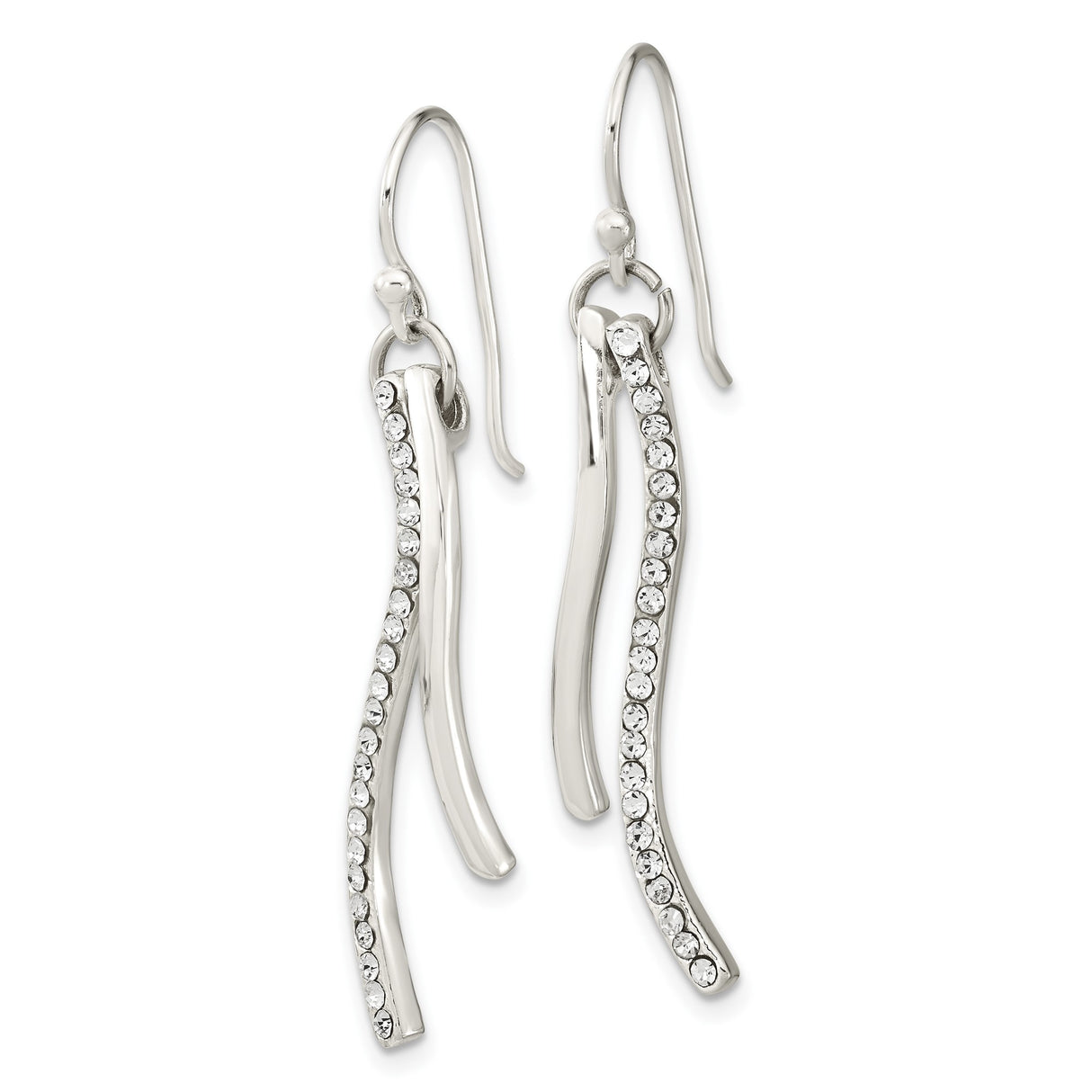 Sterling Silver Dangle Earrings with Cubic Zirconia, Curved Minimalist Drop Style for Women