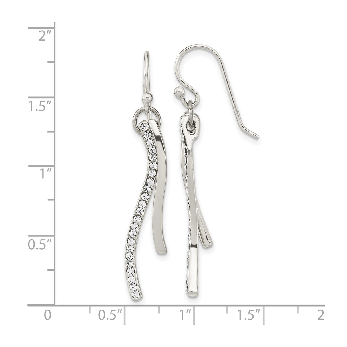 Sterling Silver Dangle Earrings with Cubic Zirconia, Curved Minimalist Drop Style for Women