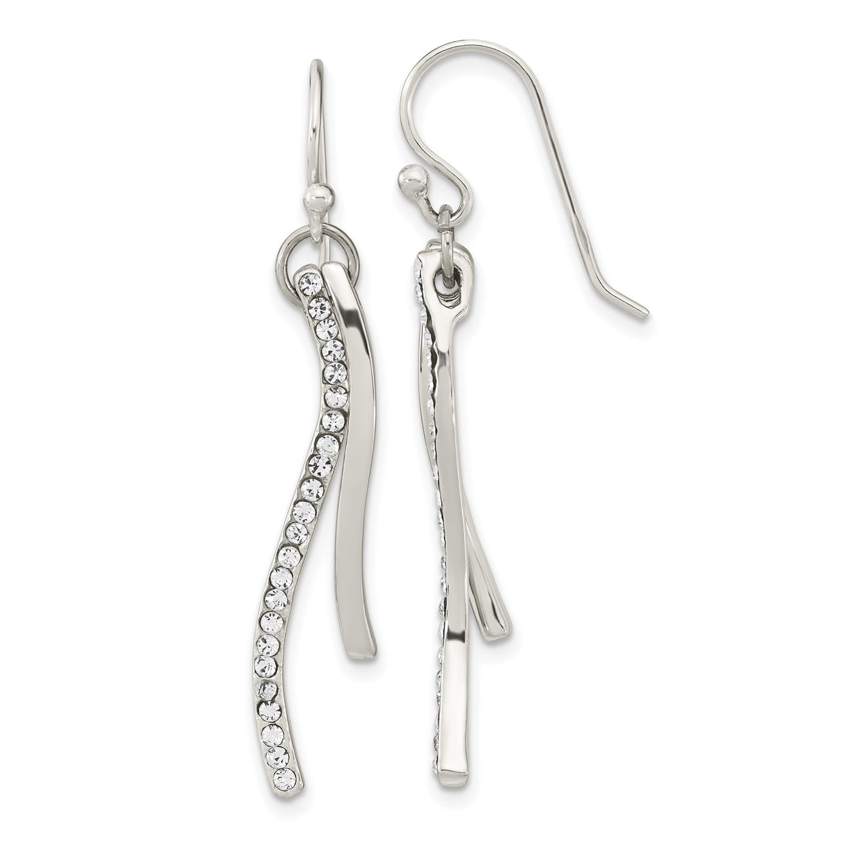 Sterling Silver Dangle Earrings with Cubic Zirconia, Curved Minimalist Drop Style for Women