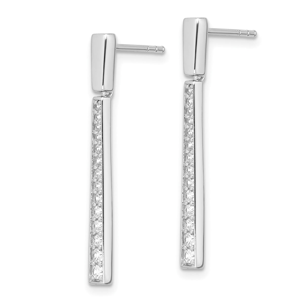Sterling Silver Drop Earrings with Cubic Zirconia, Linear Bar Design, Polished Finish