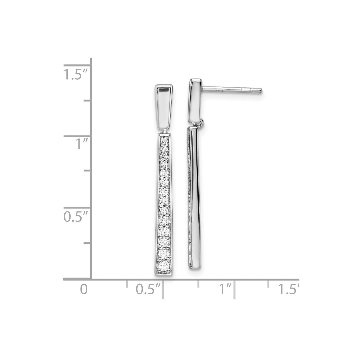 Sterling Silver Drop Earrings with Cubic Zirconia, Linear Bar Design, Polished Finish