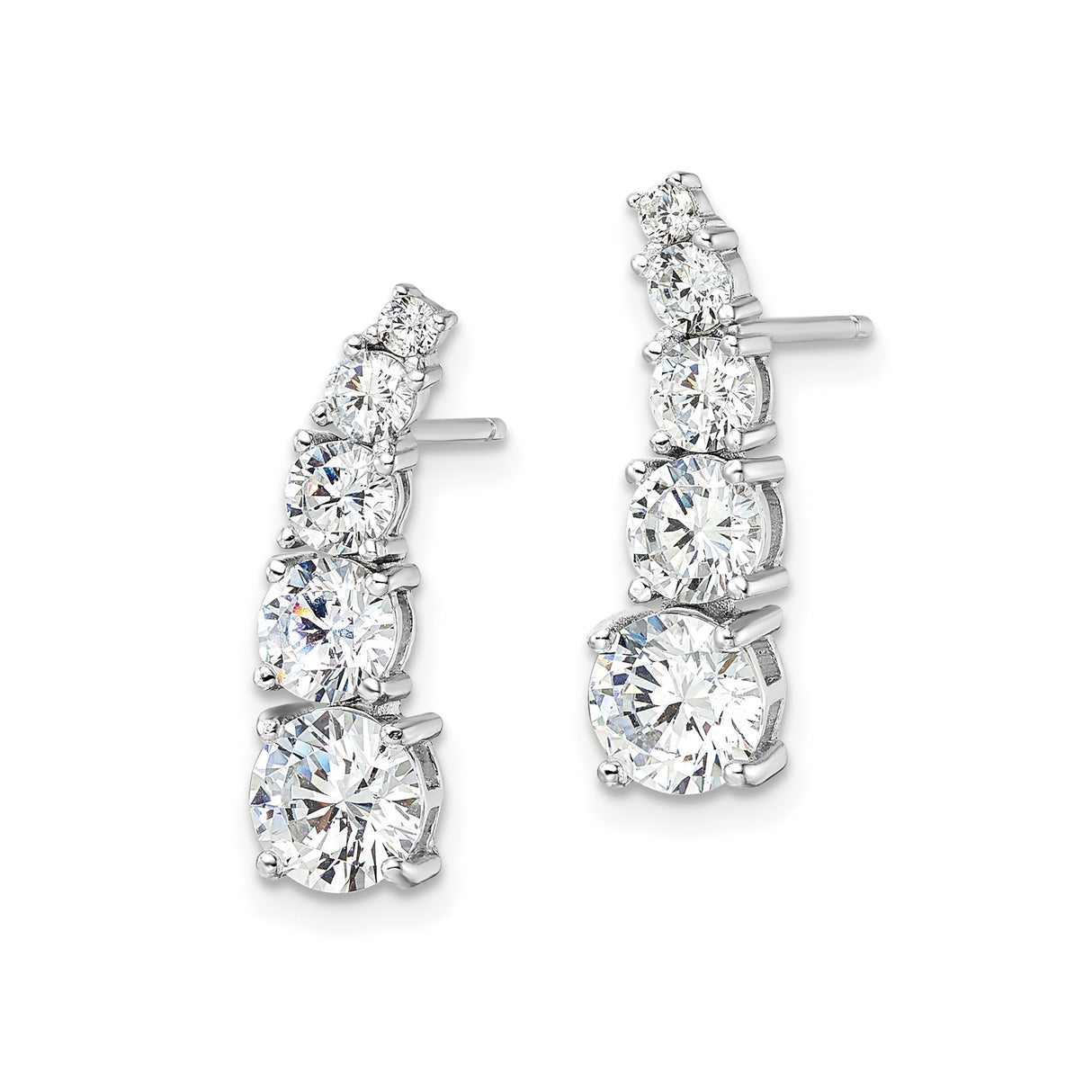 Sterling Silver Stud Earrings with Graduated Cubic Zirconia, Curved Ear Climber Style