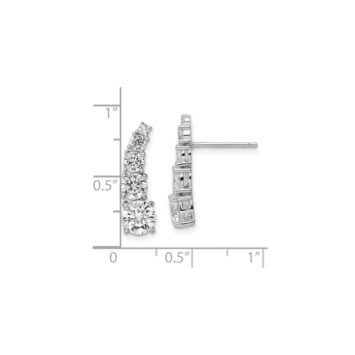Sterling Silver Stud Earrings with Graduated Cubic Zirconia, Curved Ear Climber Style