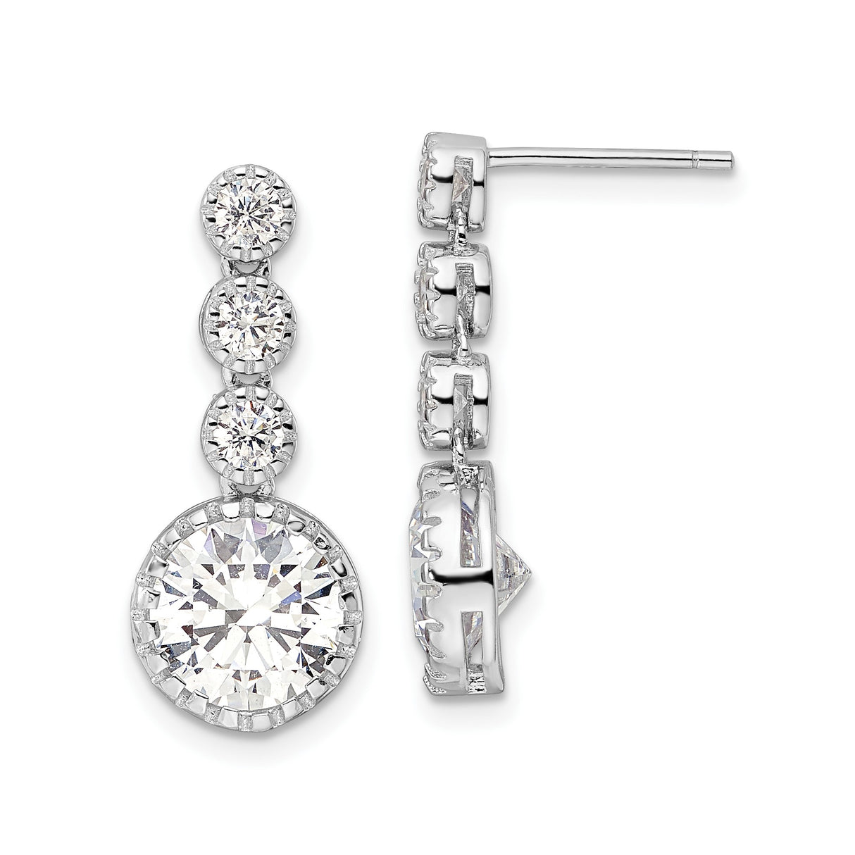 Sterling Silver Dangle Earrings with Graduated Bezel-Set Cubic Zirconia