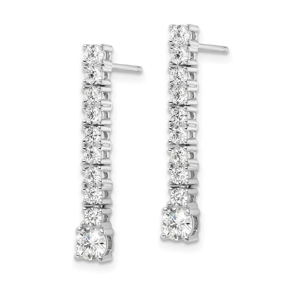 Sterling Silver Drop Earrings with Cubic Zirconia, Linear Dangle Design for Women