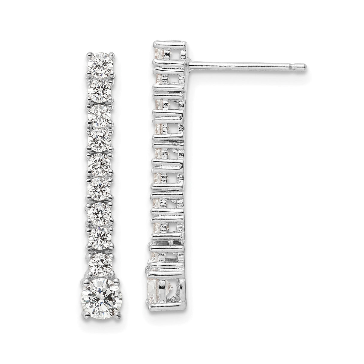 Sterling Silver Drop Earrings with Cubic Zirconia, Linear Dangle Design for Women