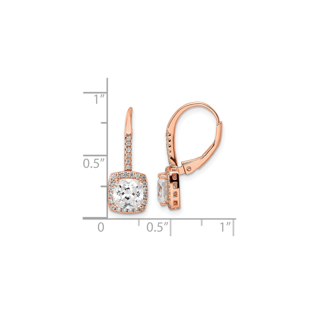 Sterling Silver Rose Gold-Plated Drop Earrings with Cushion Cut Cubic Zirconia Halo and Pavé Accents