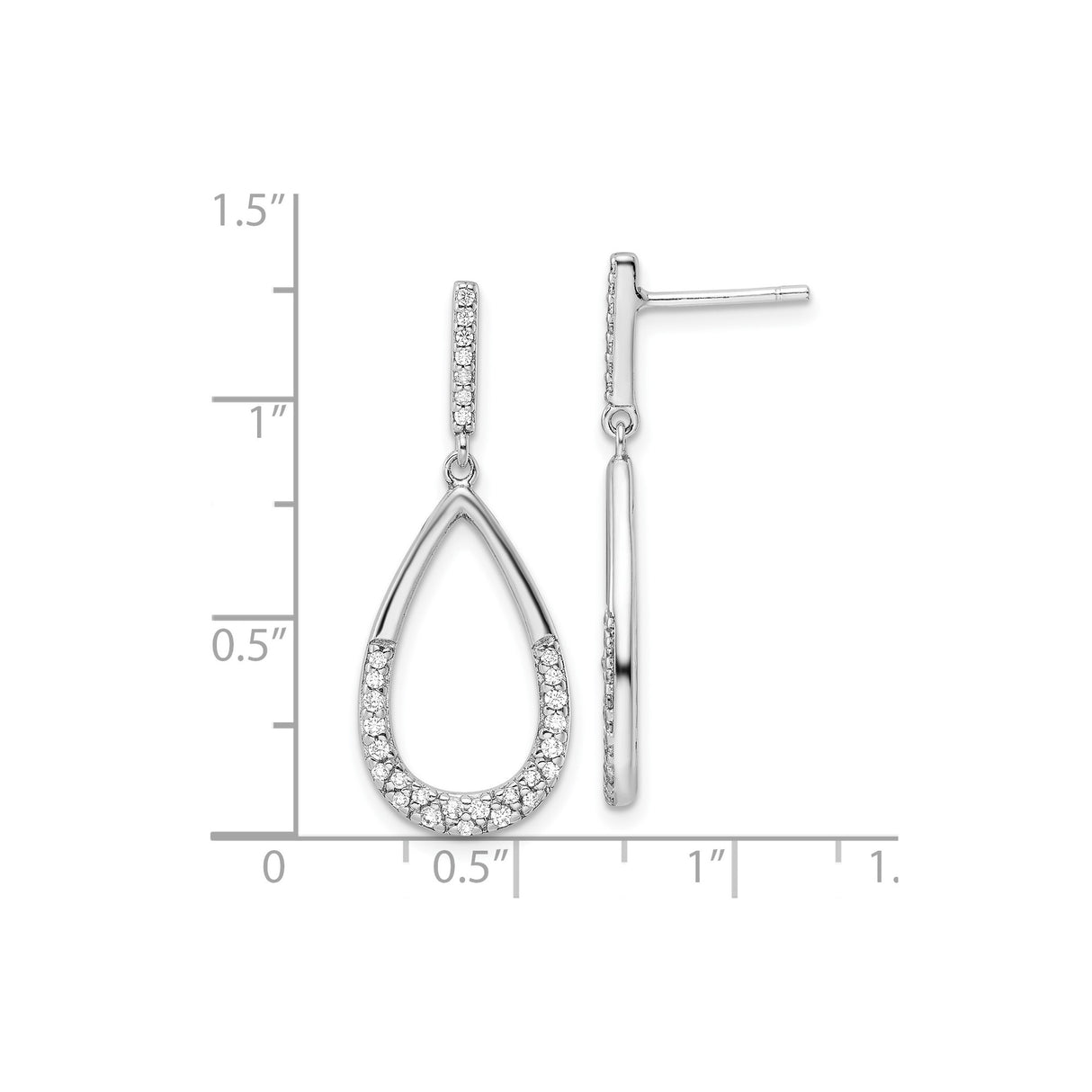 Sterling Silver Teardrop Dangle Earrings with Cubic Zirconia, Modern Half-Pave Design