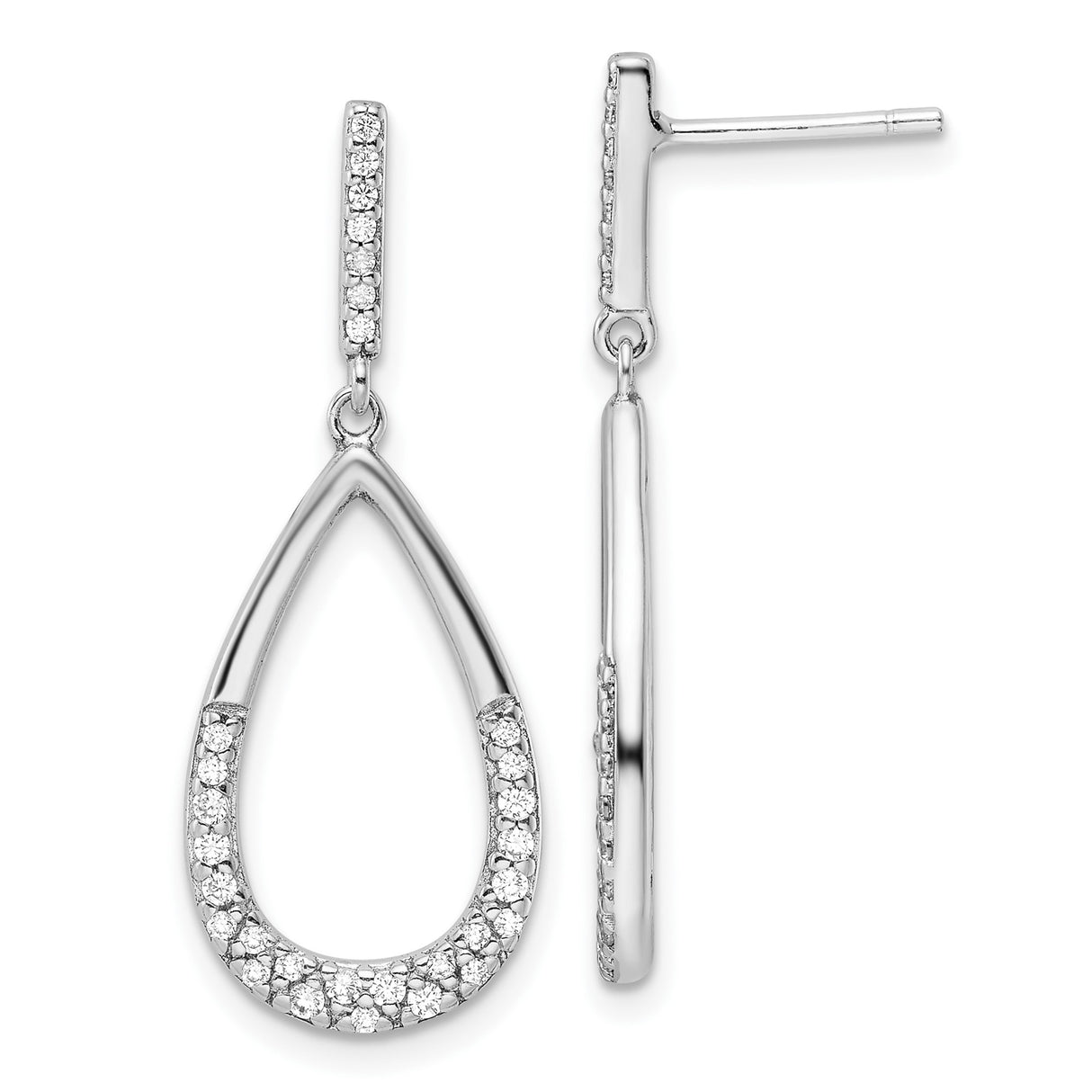 Sterling Silver Teardrop Dangle Earrings with Cubic Zirconia, Modern Half-Pave Design
