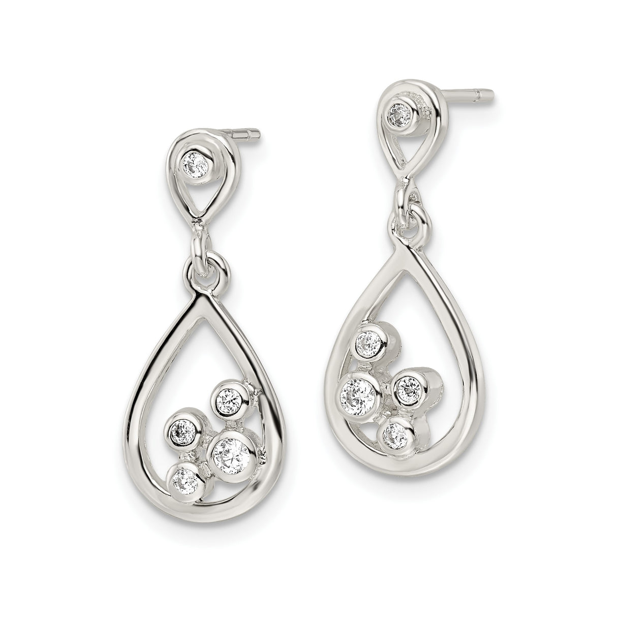 Sterling Silver Teardrop Dangle Earrings with Cubic Zirconia and Open Frame Design