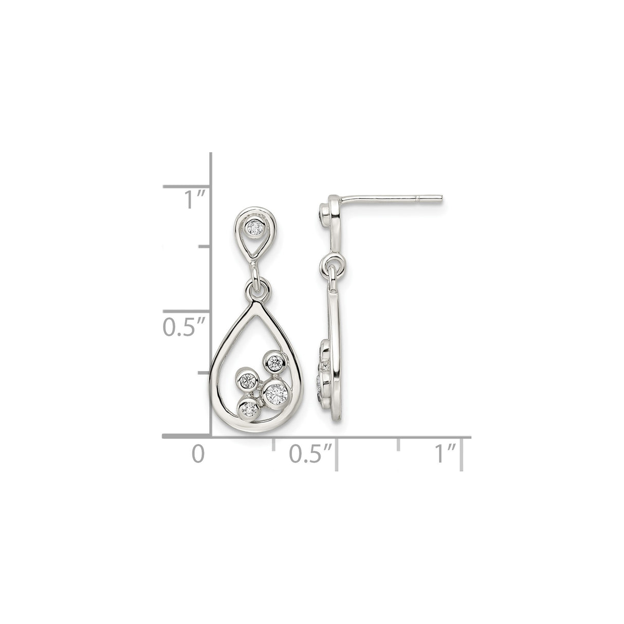 Sterling Silver Teardrop Dangle Earrings with Cubic Zirconia and Open Frame Design