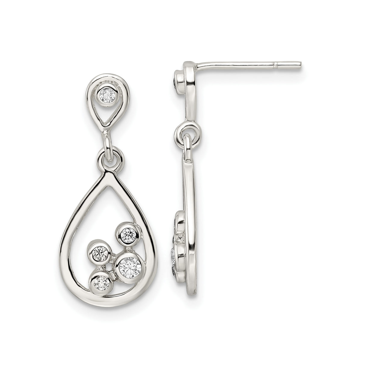 Sterling Silver Teardrop Dangle Earrings with Cubic Zirconia and Open Frame Design