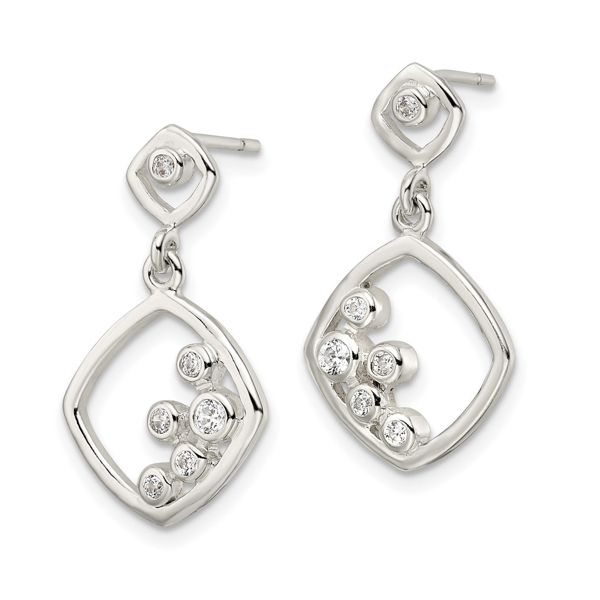 Sterling Silver Dangle Earrings with Cubic Zirconia, Geometric Drop Design for Women