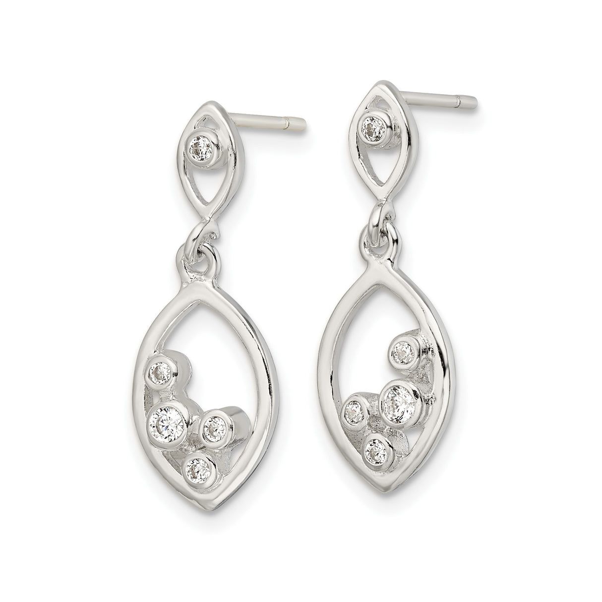 Sterling Silver Dangle Earrings with Cubic Zirconia and Marquise Open Frame Design