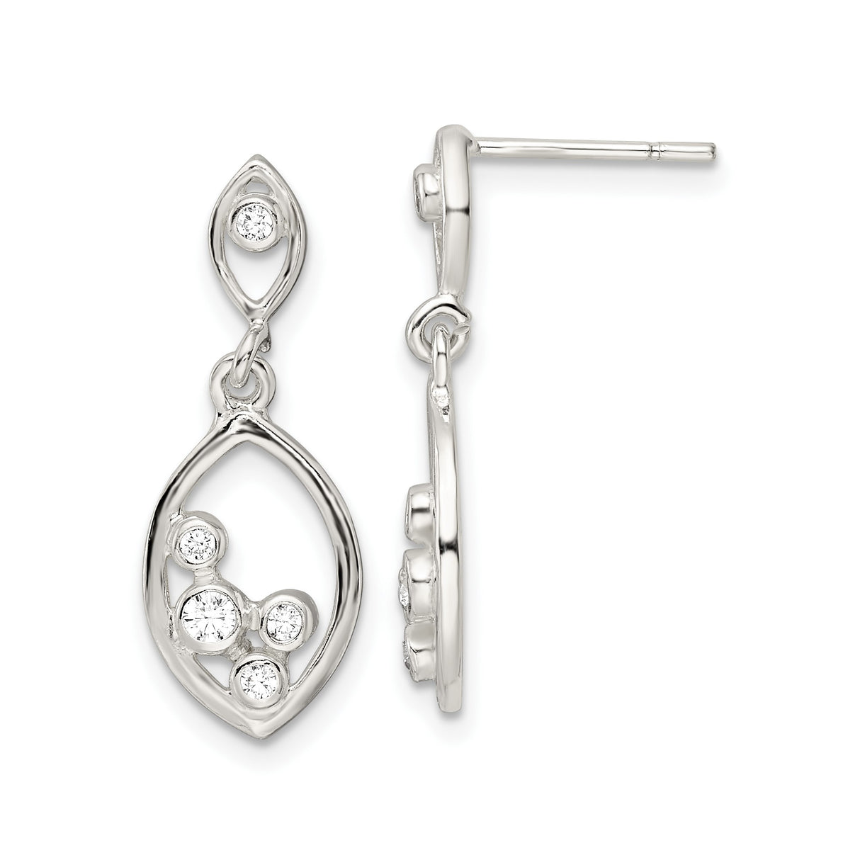 Sterling Silver Dangle Earrings with Cubic Zirconia and Marquise Open Frame Design