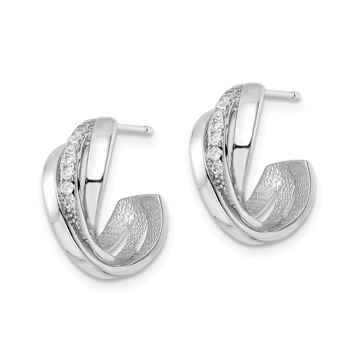 Sterling Silver Twist Hoop Earrings with Cubic Zirconia, Crossover Lightweight Design for Women
