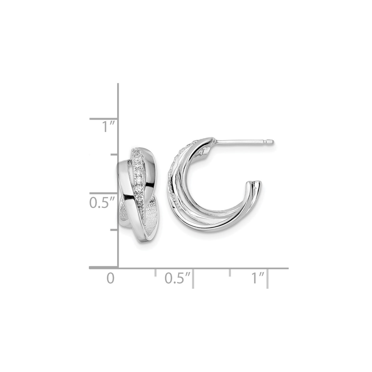 Sterling Silver Twist Hoop Earrings with Cubic Zirconia, Crossover Lightweight Design for Women