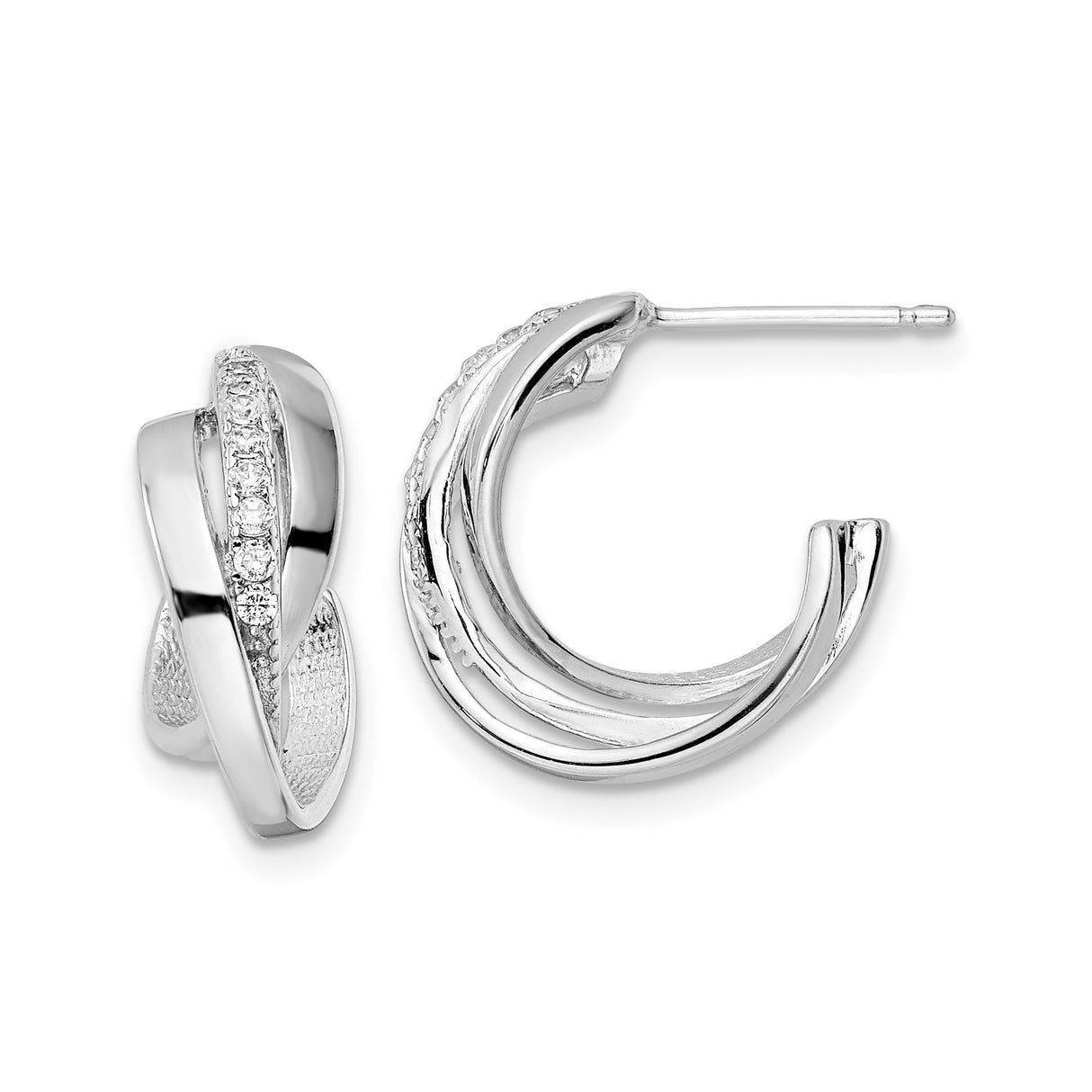 Sterling Silver Twist Hoop Earrings with Cubic Zirconia, Crossover Lightweight Design for Women