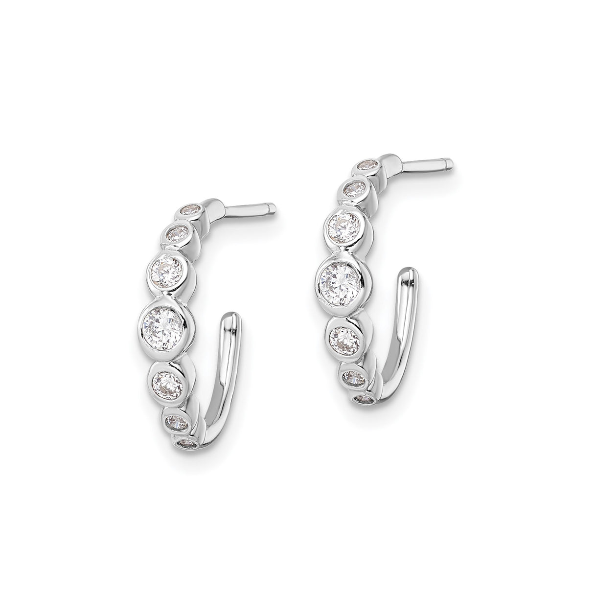 Sterling Silver Hoop Earrings with Cubic Zirconia, Modern Bezel Setting, Lightweight Design