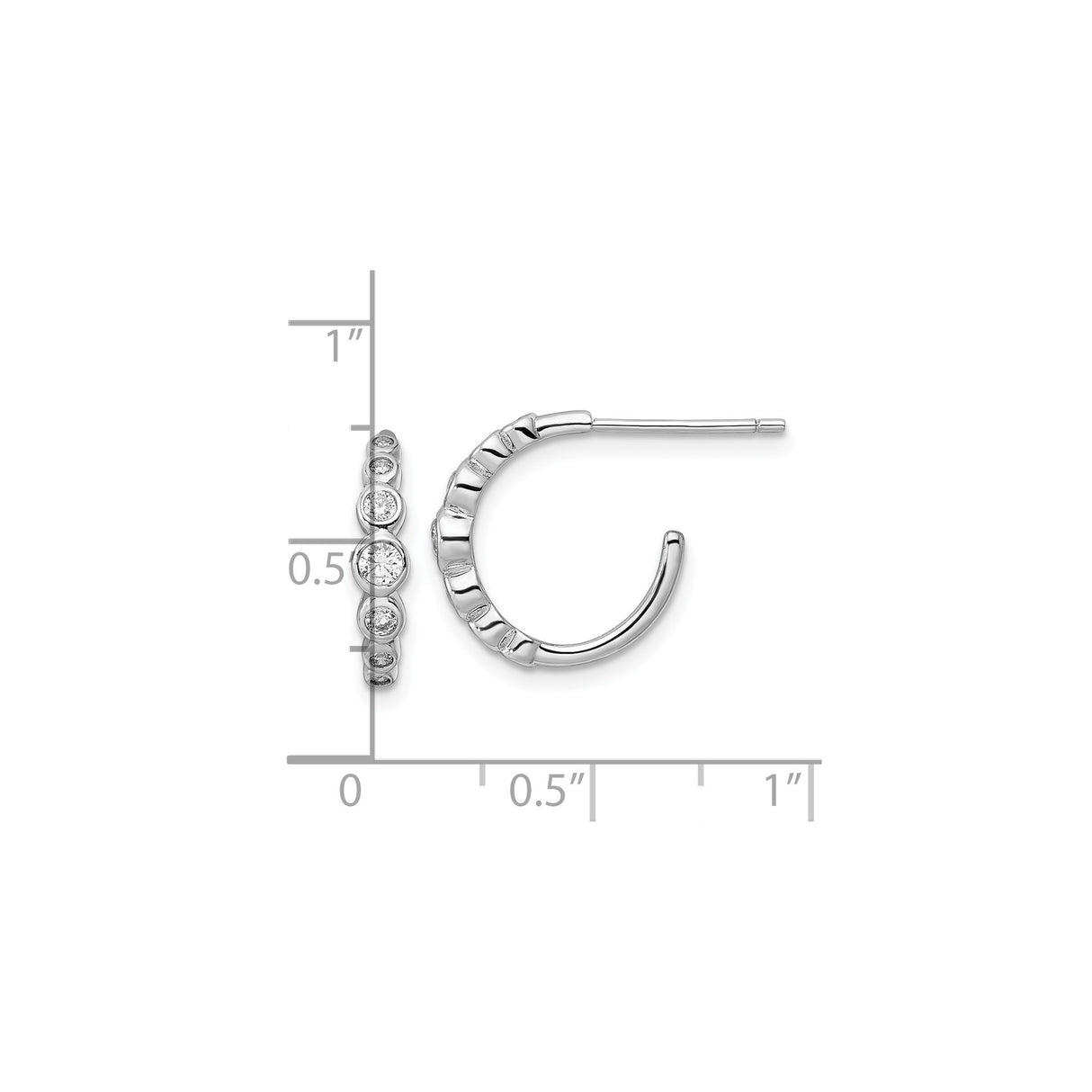 Sterling Silver Hoop Earrings with Cubic Zirconia, Modern Bezel Setting, Lightweight Design