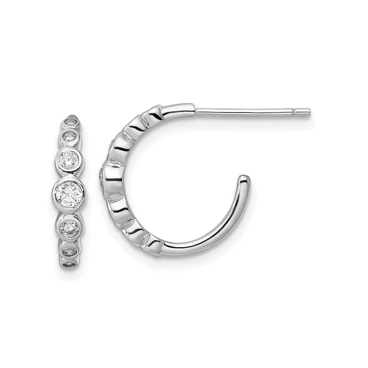 Sterling Silver Hoop Earrings with Cubic Zirconia, Modern Bezel Setting, Lightweight Design