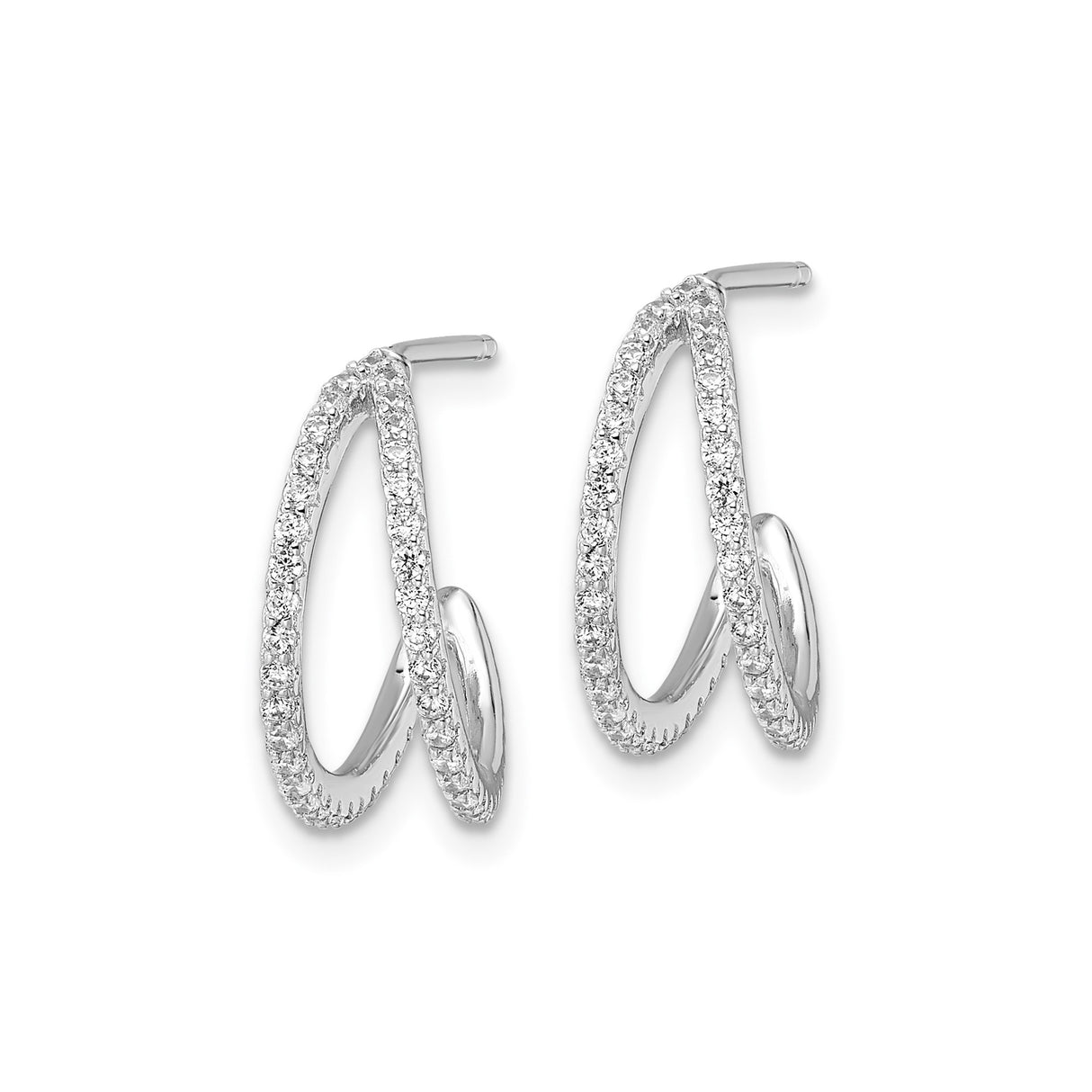 Sterling Silver Hoop Earrings with Cubic Zirconia, V-Shape Wave Design, Modern Formal Style