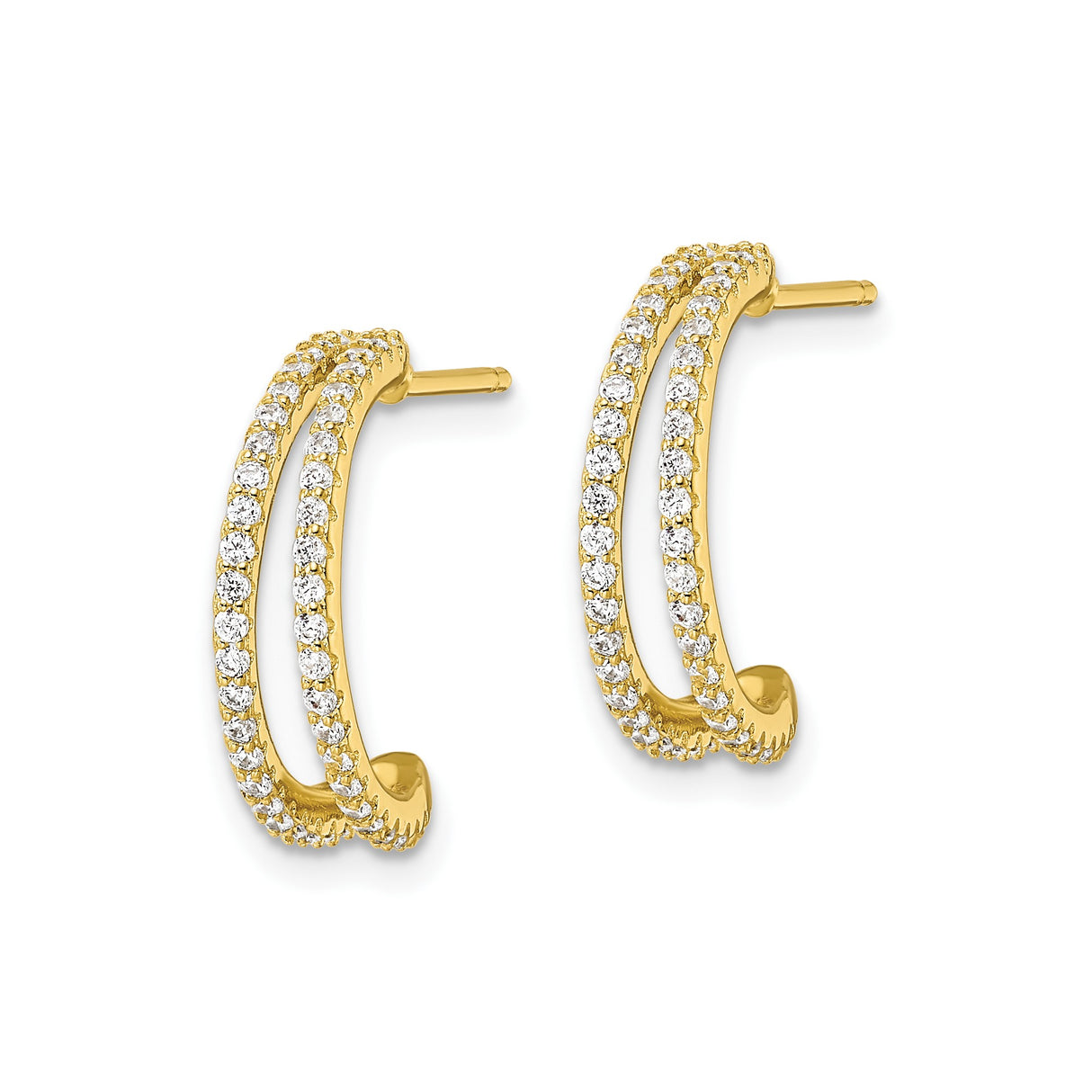 Sterling Silver Hoop Earrings with Cubic Zirconia, Gold Plated, Modern Polished Finish