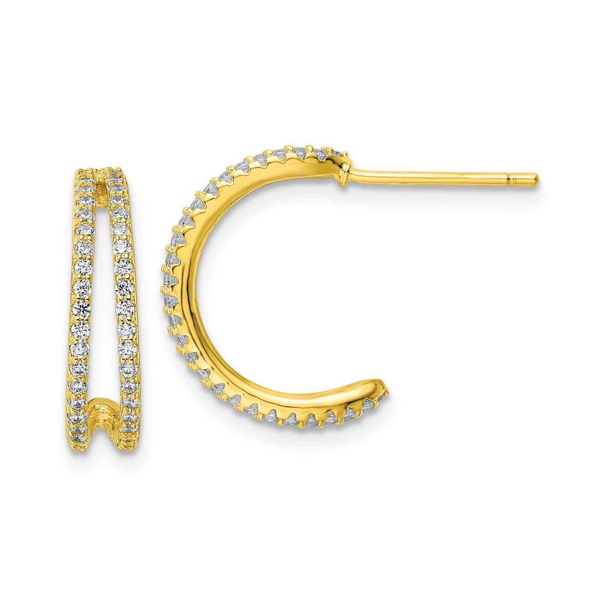 Sterling Silver Hoop Earrings with Cubic Zirconia, Gold Plated, Modern Polished Finish