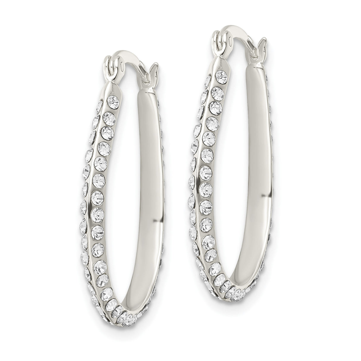 Sterling Silver Oval Hoop Earrings with Cubic Zirconia, Polished Lightweight Design for Women