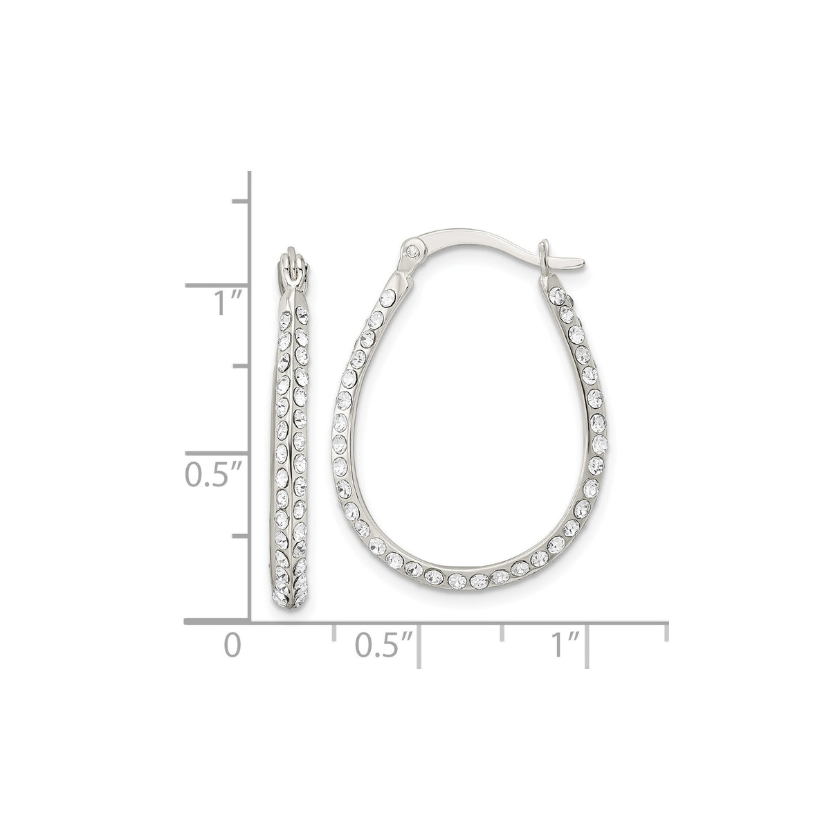 Sterling Silver Oval Hoop Earrings with Cubic Zirconia, Polished Lightweight Design for Women