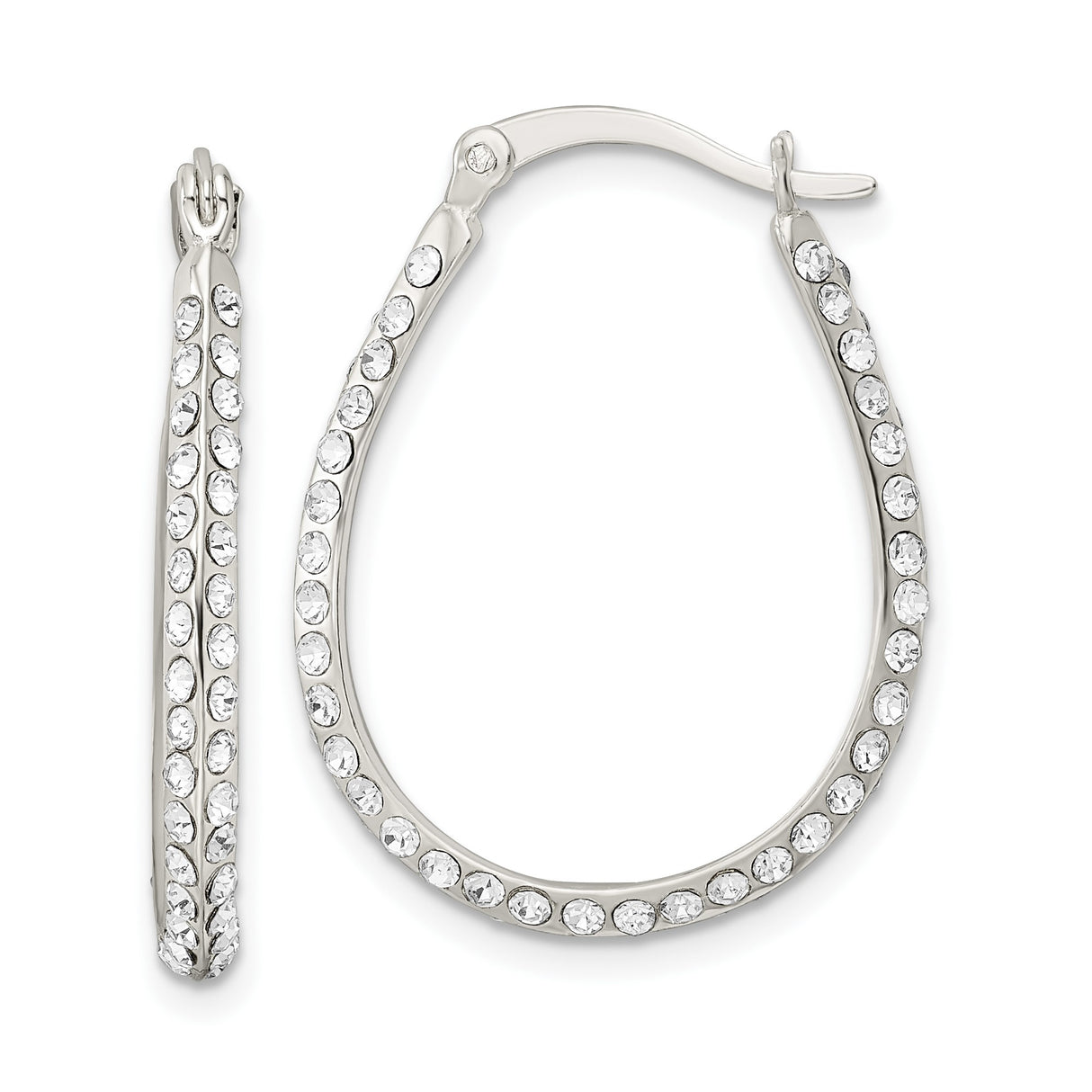 Sterling Silver Oval Hoop Earrings with Cubic Zirconia, Polished Lightweight Design for Women