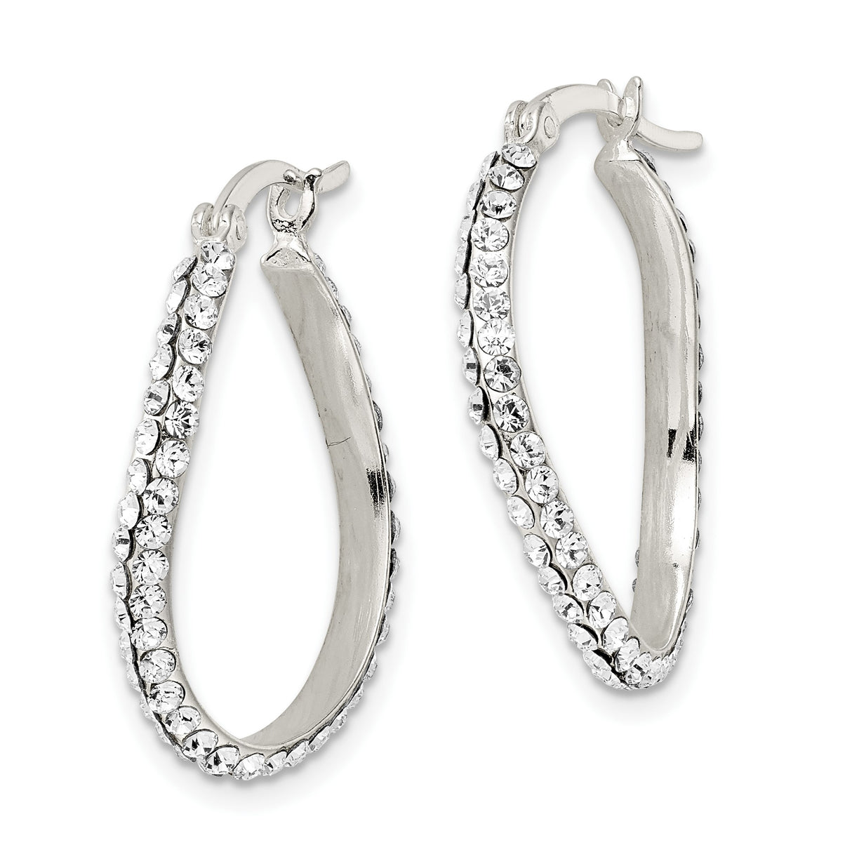 Sterling Silver Twisted Hoop Earrings with Cubic Zirconia, Crystal-Encrusted Fashion Jewelry