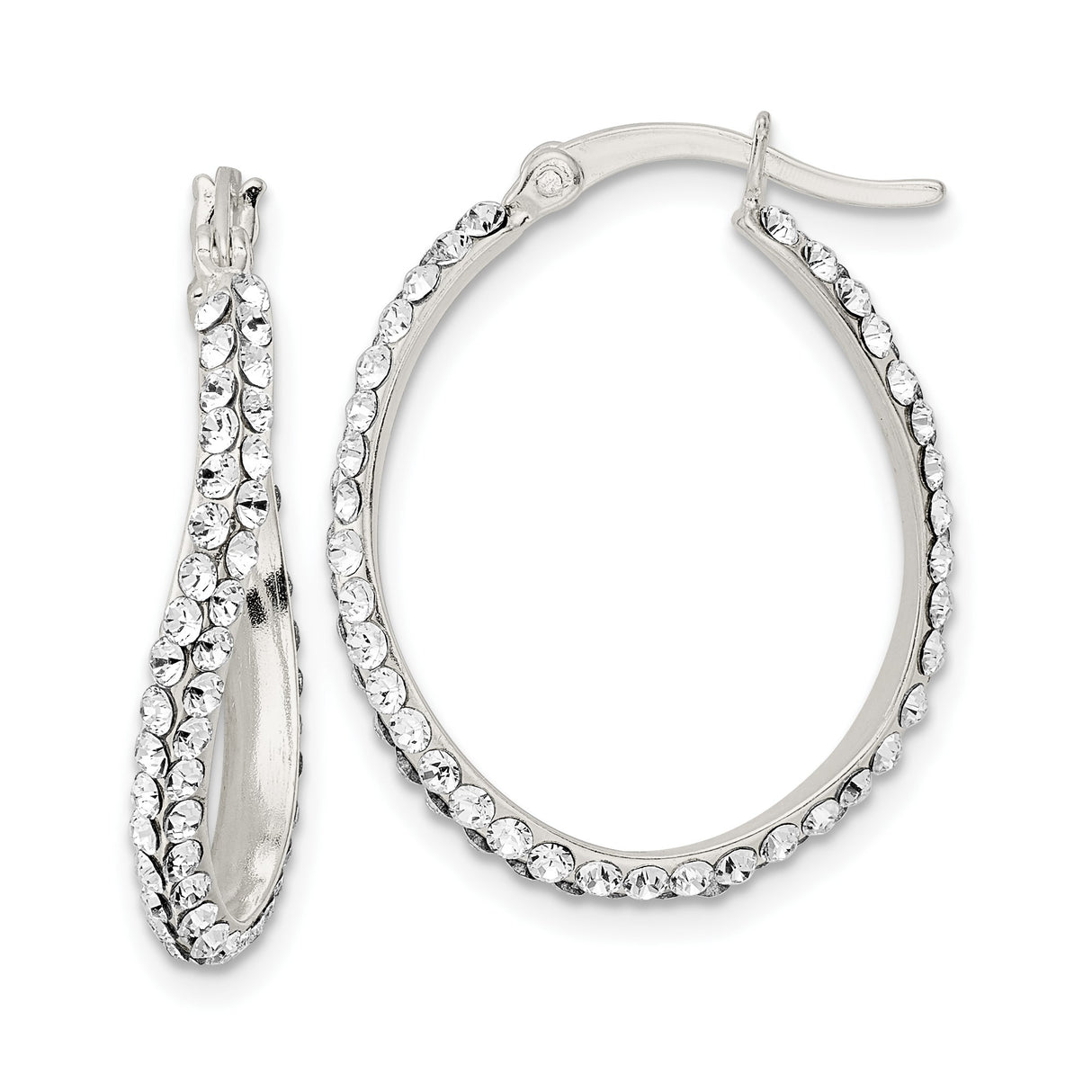 Sterling Silver Twisted Hoop Earrings with Cubic Zirconia, Crystal-Encrusted Fashion Jewelry