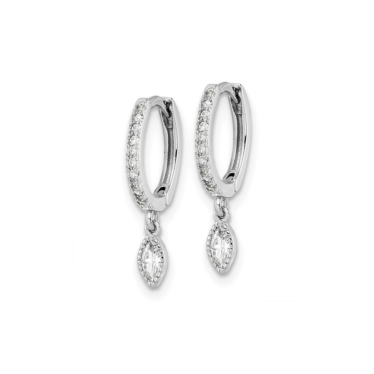 Sterling Silver Dangle Hoop Earrings with Marquise Cubic Zirconia and Pavé Setting