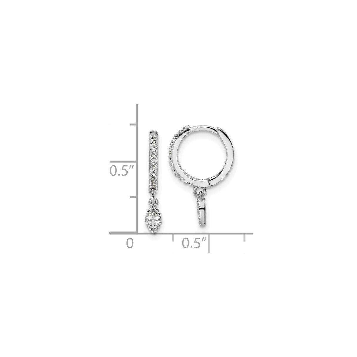 Sterling Silver Dangle Hoop Earrings with Marquise Cubic Zirconia and Pavé Setting