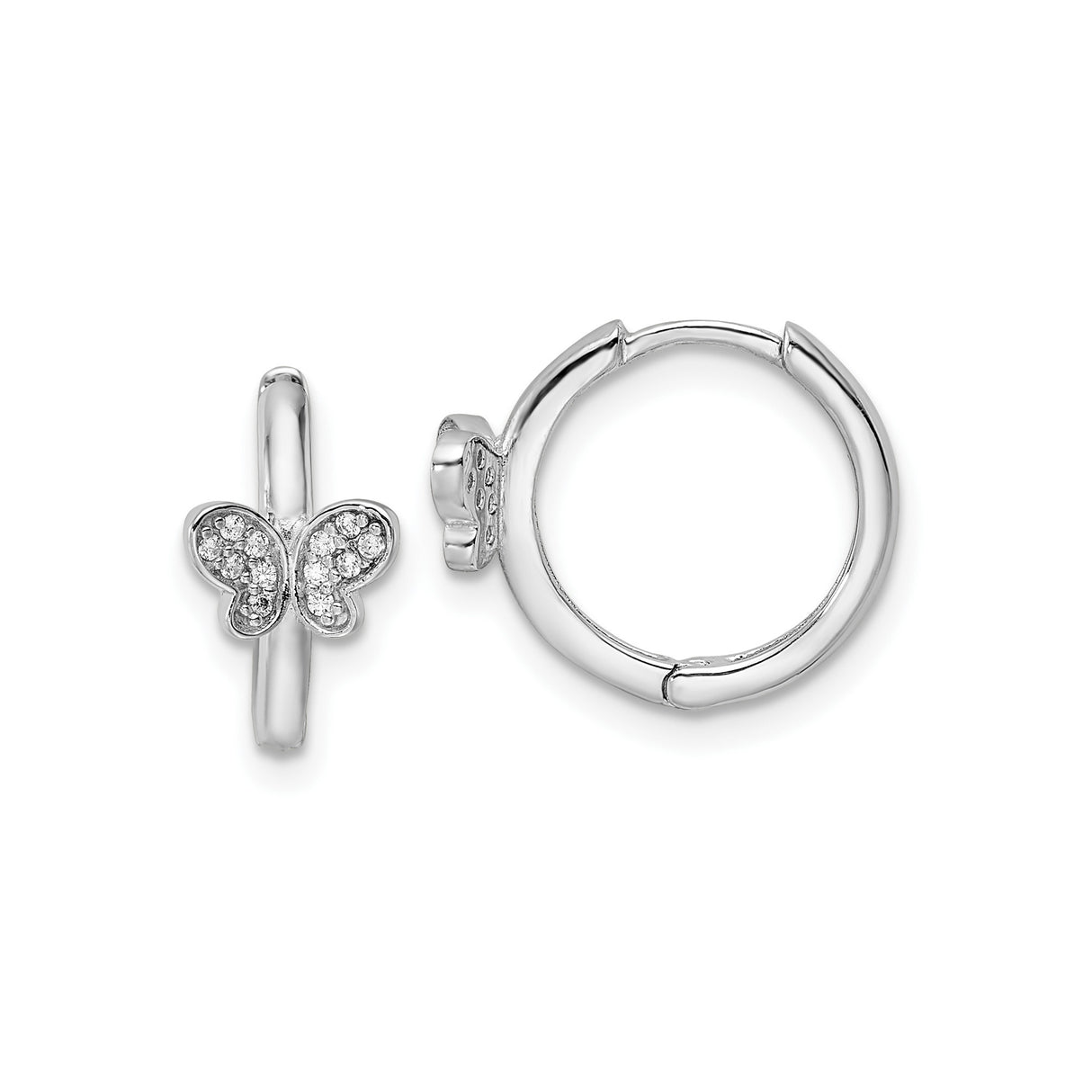 Sterling Silver Butterfly Hoop Earrings with Cubic Zirconia, Nature-Inspired Design for Women