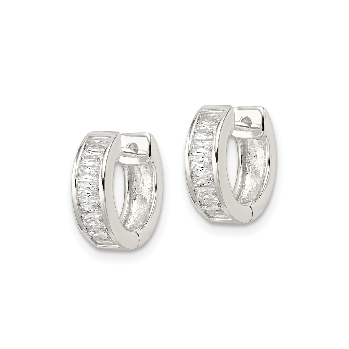 Sterling Silver Huggie Hoop Earrings with Channel Set Cubic Zirconia, Minimalist Polished Style