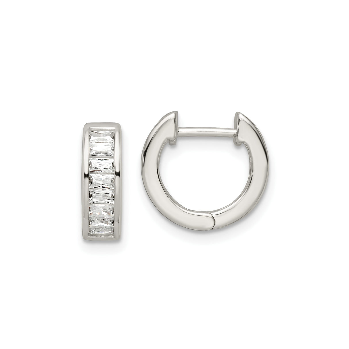 Sterling Silver Huggie Hoop Earrings with Channel Set Cubic Zirconia, Minimalist Polished Style