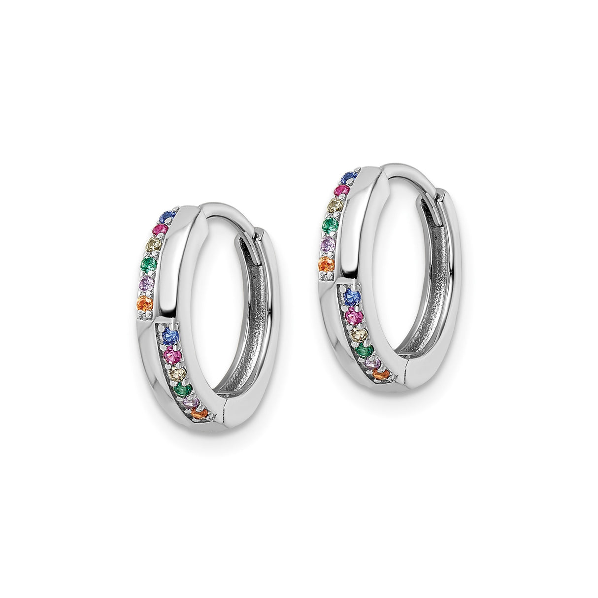 Sterling Silver Hoop Earrings with Multicolor Cubic Zirconia, Rainbow Fashion Style