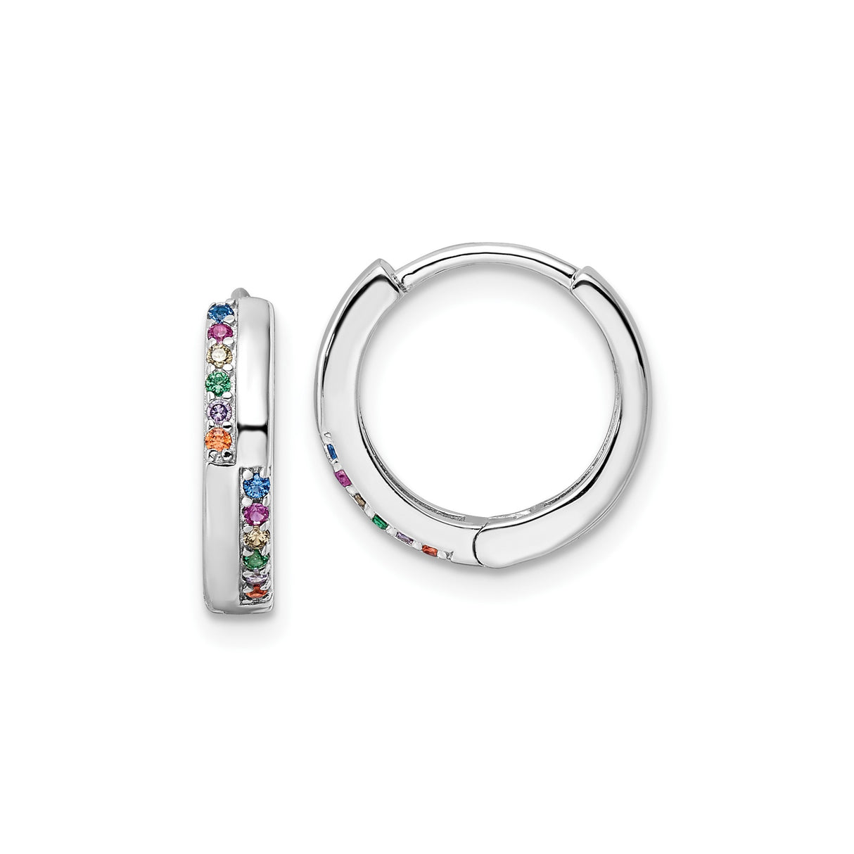 Sterling Silver Hoop Earrings with Multicolor Cubic Zirconia, Rainbow Fashion Style