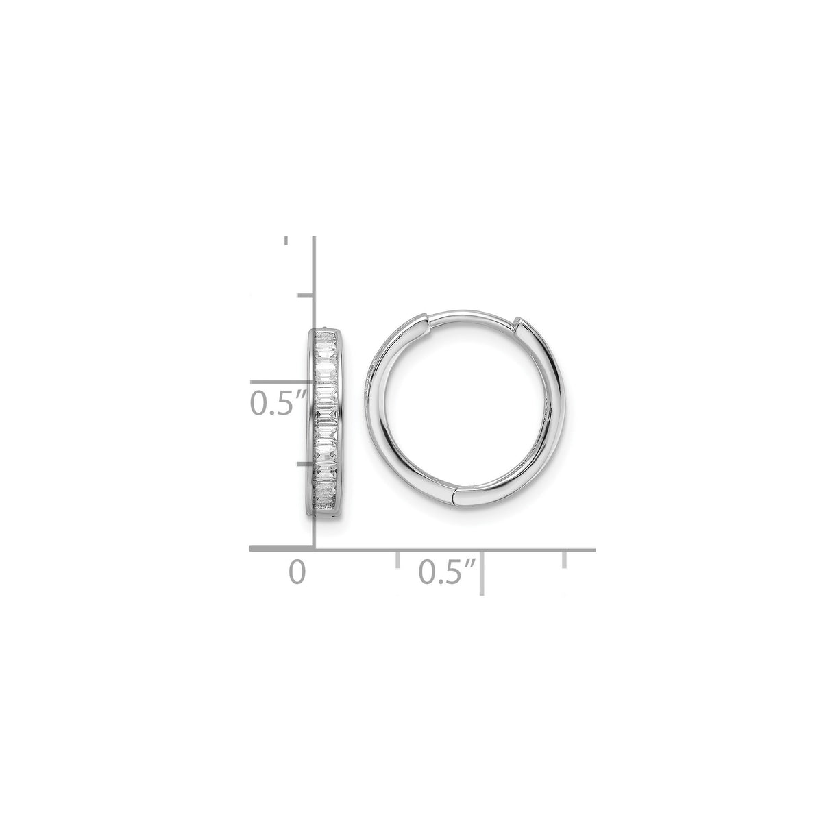 Sterling Silver Hoop Earrings with Channel Set Rectangular Cubic Zirconia, Polished Medium Hoops