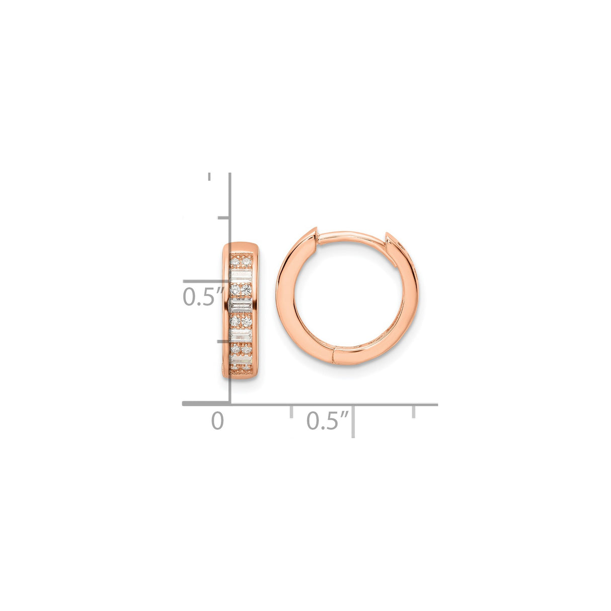 Sterling Silver Rose Gold Plated Huggie Hoop Earrings with Cubic Zirconia, Modern Minimalist Style