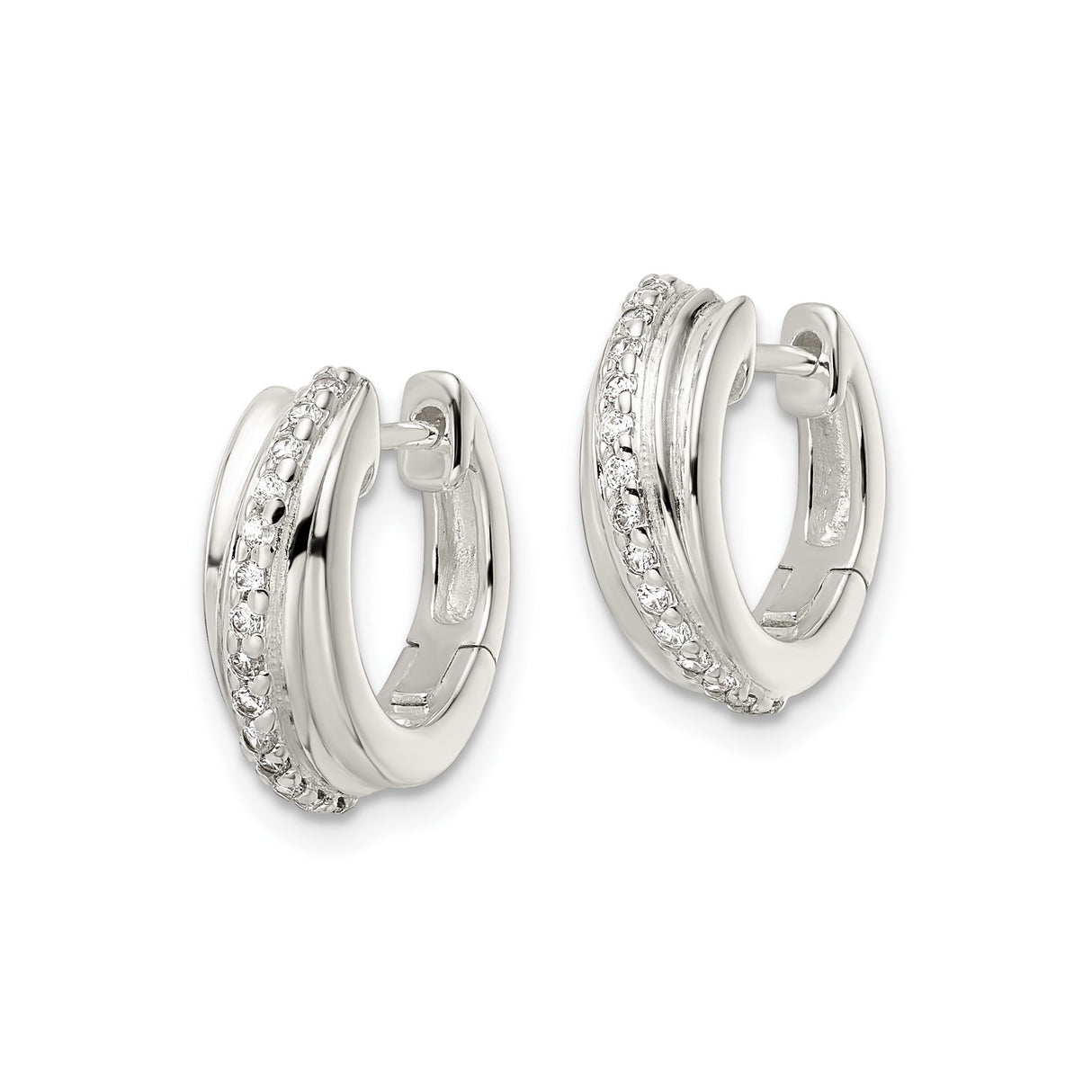 Sterling Silver Huggie Hoop Earrings with Cubic Zirconia and Crossover Design