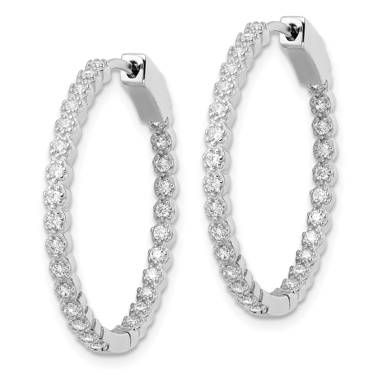 Sterling Silver Hoop Earrings with Cubic Zirconia, Prong Set Full Circle Design